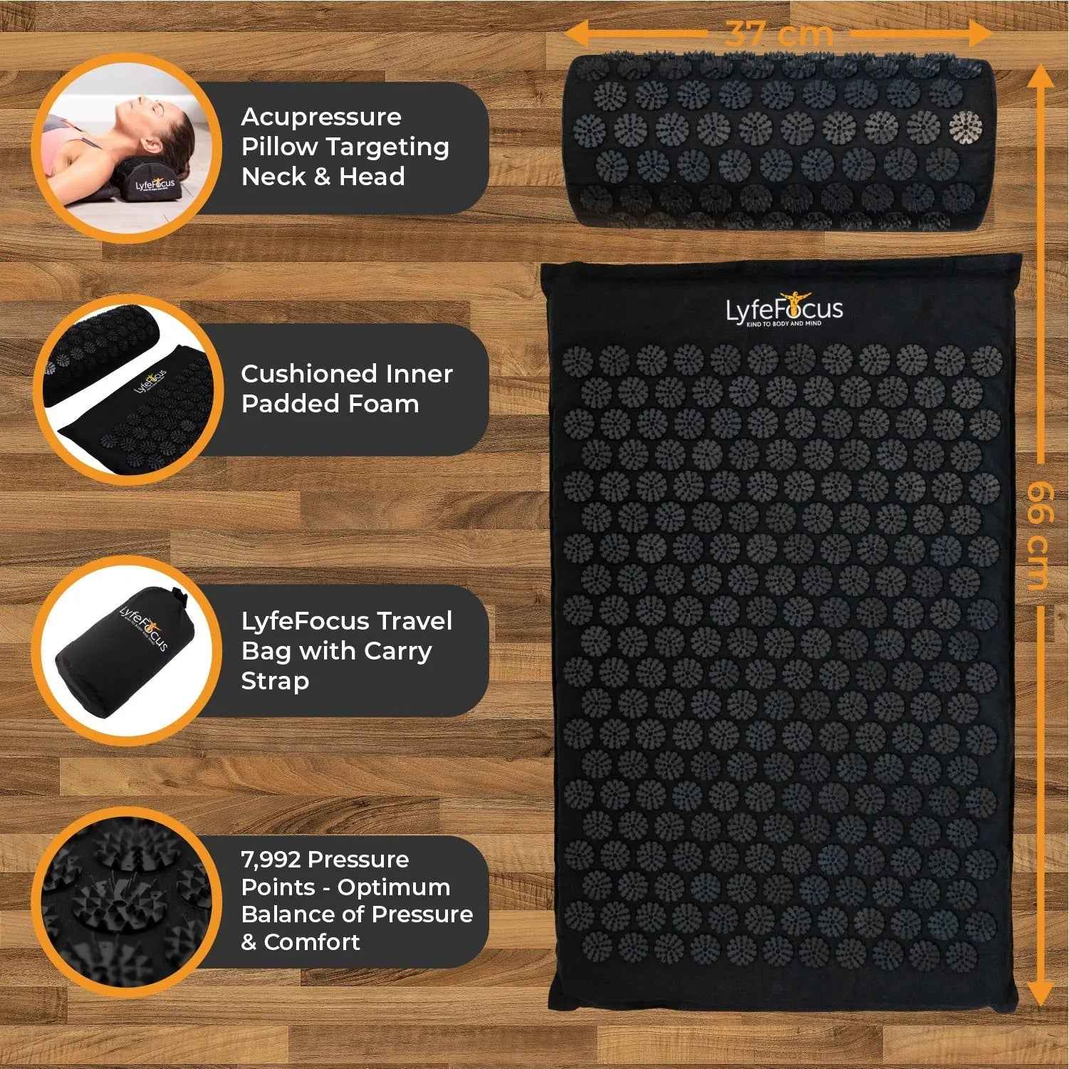 Acupressure Mat & Pillow (Black)