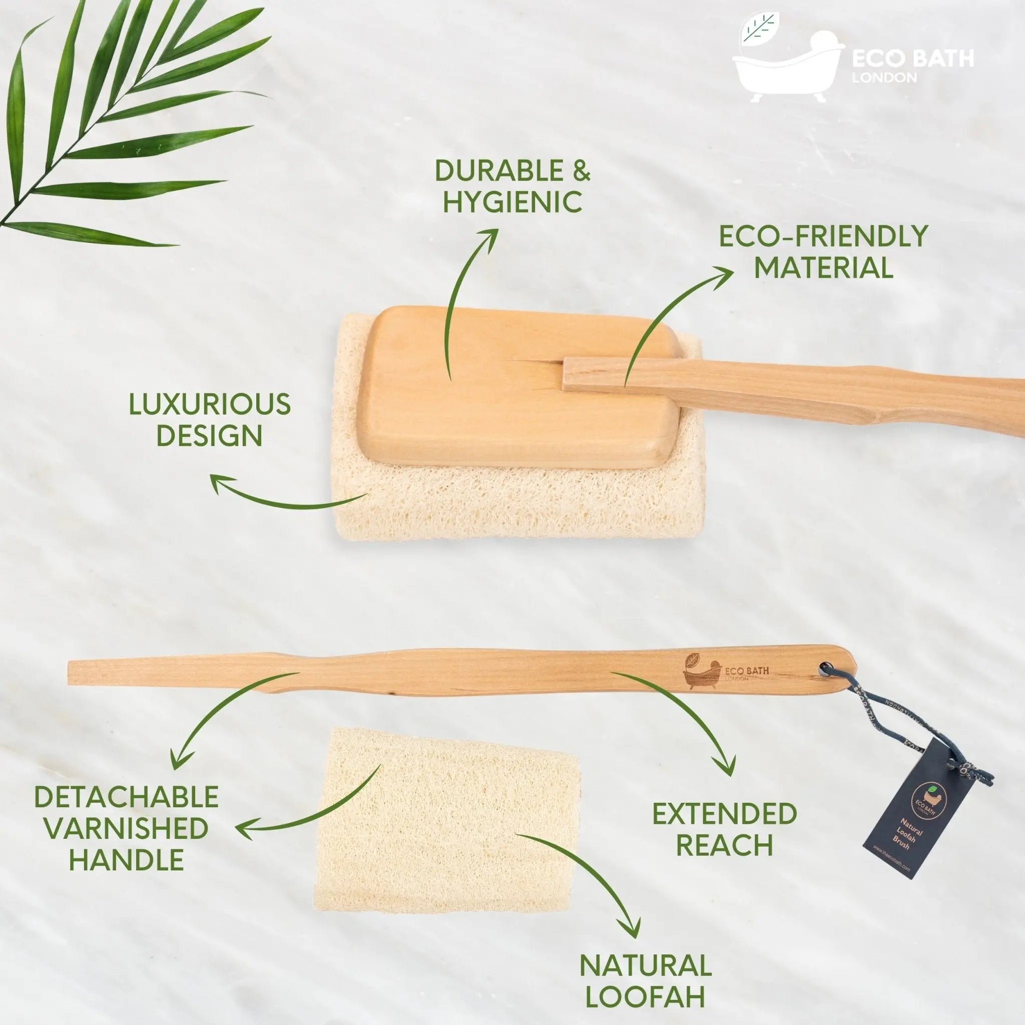 Eco Bath London Natural Loofah Brush - Premium Loofah Body Brush with Handle Eco Bath London