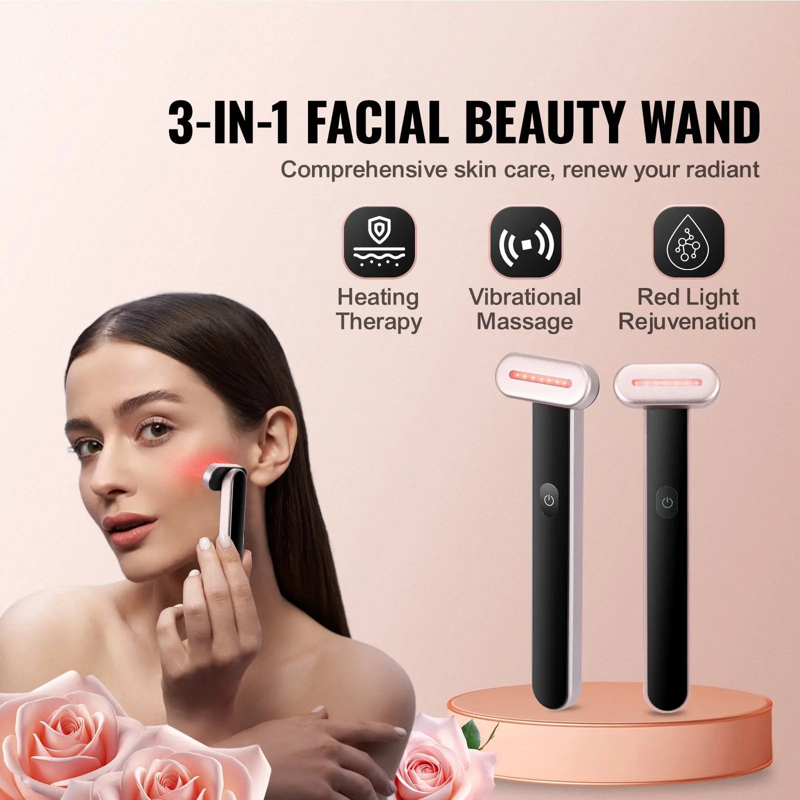 LED Red Light Therapy Facial Wand With Heat & Massage Indira Enterprises LTD