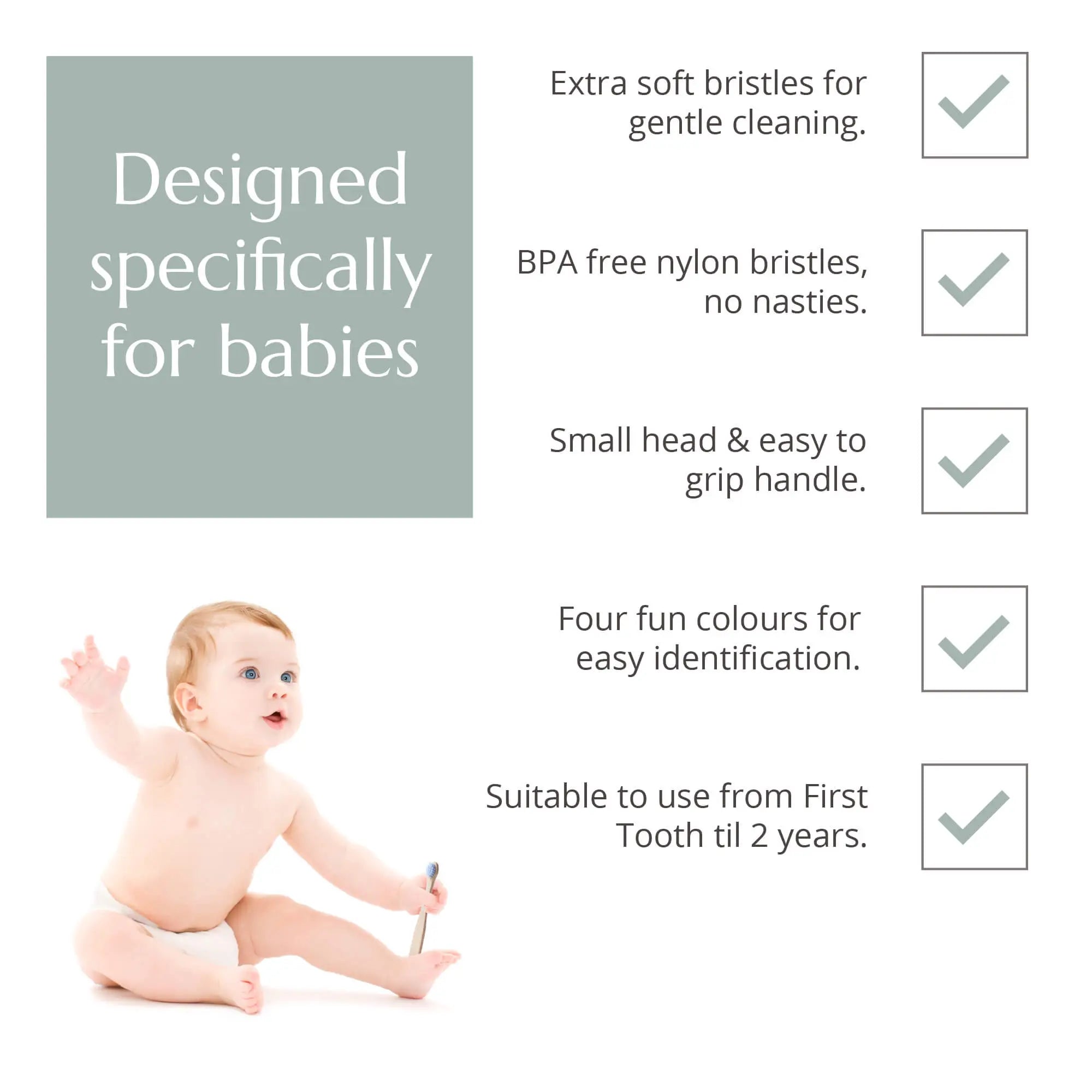 Baby Bamboo Toothbrush - 4 Pack - Extra Soft Bristles Wild And Stone