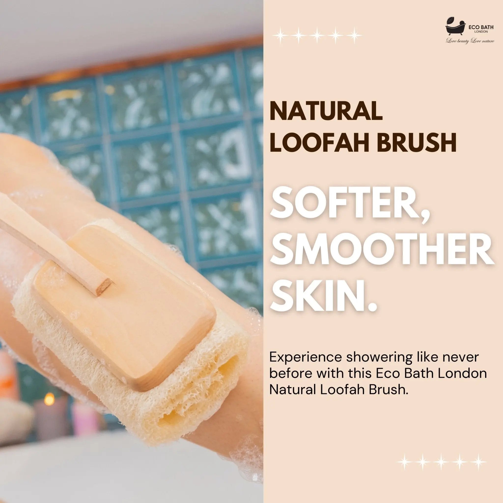 Eco Bath London Natural Loofah Brush - Premium Loofah Body Brush with Handle Eco Bath London